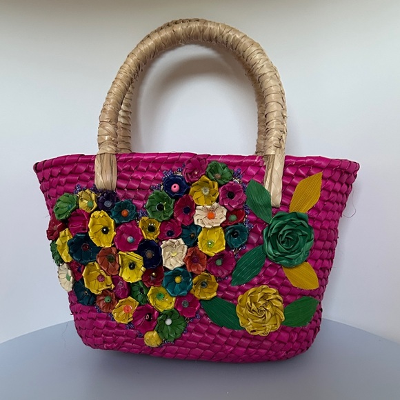 Handmade Handbags - handmade Palm Pink Floral Tote Bag